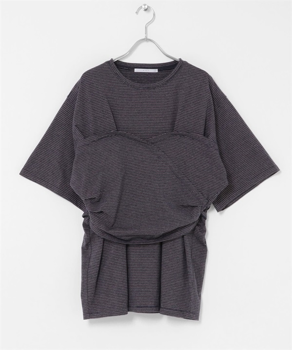 背心設計寬版橫紋T恤(炭灰色x粉紅色-one-其他灰色)