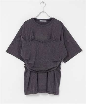 背心設計寬版橫紋T恤(炭灰色x粉紅色-one-其他灰色)