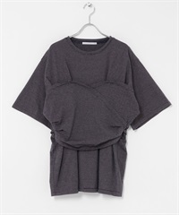 背心設計寬版橫紋T恤(炭灰色x粉紅色-one-其他灰色)