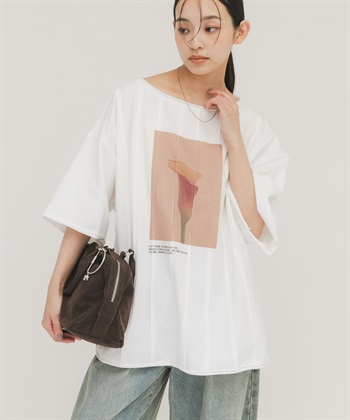 細褶相片印花T恤,,