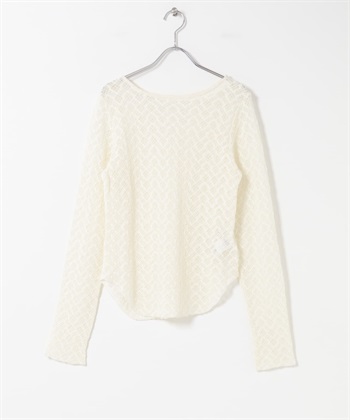 縮皺蕾絲上衣(象牙白-one-IVORY)