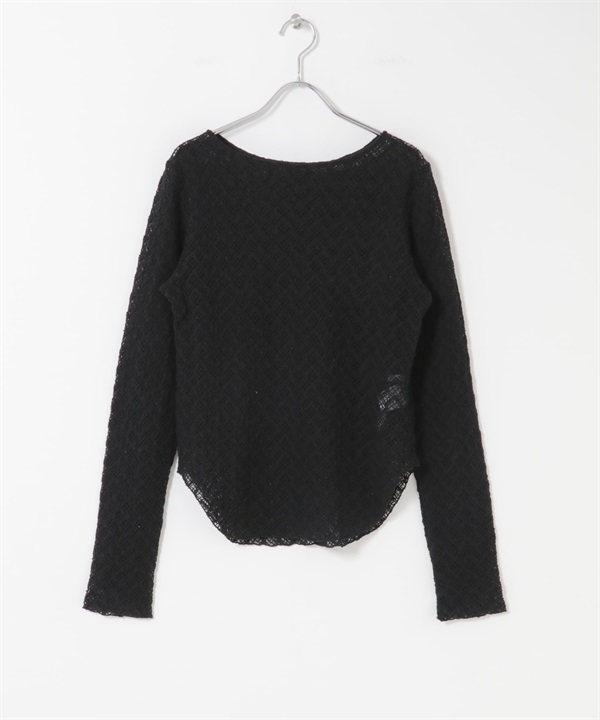 縮皺蕾絲上衣(黑色-one-BLACK)