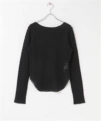 縮皺蕾絲上衣(黑色-one-BLACK)