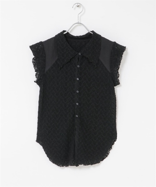 法式袖蕾絲襯衫(黑色-one-BLACK)