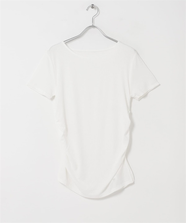 碎褶開衩設計T恤(米色-one-OFF WHITE)