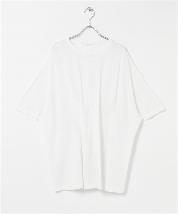 不對稱打褶橫紋T恤(米色-one-OFF WHITE)