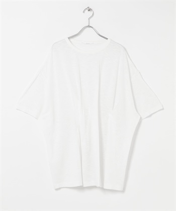 不對稱打褶橫紋T恤(米色-one-OFF WHITE)