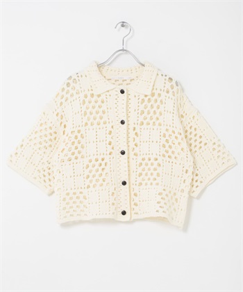 勾針編織襯衫(象牙白-one-IVORY)