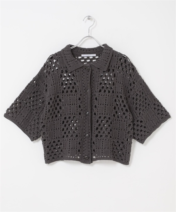 勾針編織襯衫(炭灰色-one-CHARCOAL GRAY)