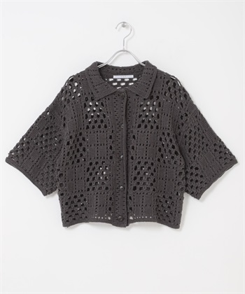 勾針編織襯衫(炭灰色-one-CHARCOAL GRAY)