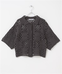 勾針編織襯衫(炭灰色-one-CHARCOAL GRAY)