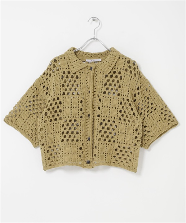 勾針編織襯衫(卡其綠-one-KHAKI)