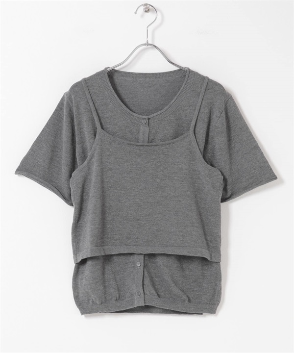 【成套組合】針織背心 x 短袖開襟衫(灰色-one-GRAY)