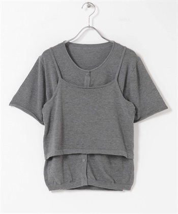 【成套組合】針織背心 x 短袖開襟衫(灰色-one-GRAY)