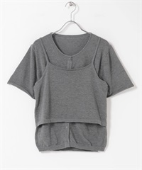 【成套組合】針織背心 x 短袖開襟衫(灰色-one-GRAY)