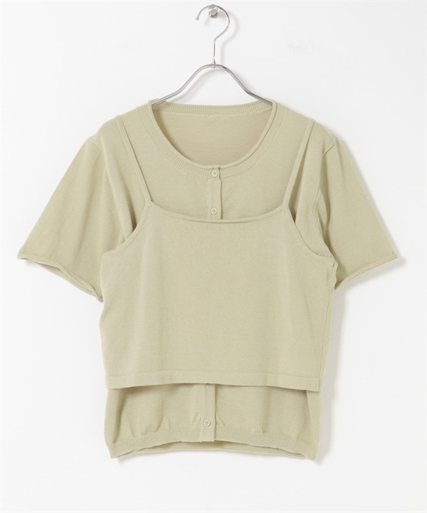 【成套組合】針織背心 x 短袖開襟衫(鼠尾草綠-one-其他膚色)