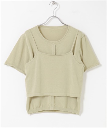 【成套組合】針織背心 x 短袖開襟衫(鼠尾草綠-one-其他膚色)