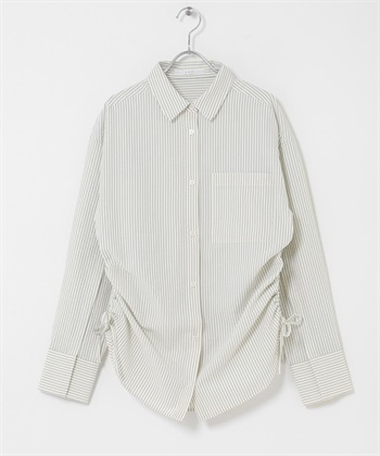 側邊抽繩泡泡紗襯衫(象牙白x藍色-one-其他白色)