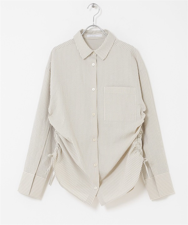 側邊抽繩泡泡紗襯衫(膚色x黑色-one-其他膚色)