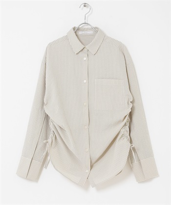 側邊抽繩泡泡紗襯衫(膚色x黑色-one-其他膚色)