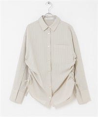 側邊抽繩泡泡紗襯衫(膚色x黑色-one-其他膚色)