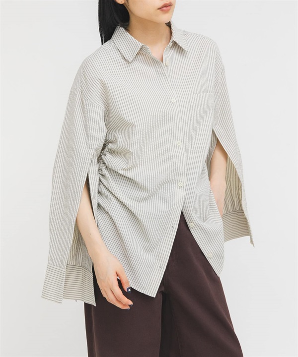 側邊抽繩泡泡紗襯衫