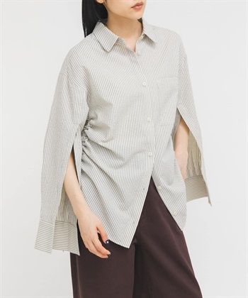 側邊抽繩泡泡紗襯衫