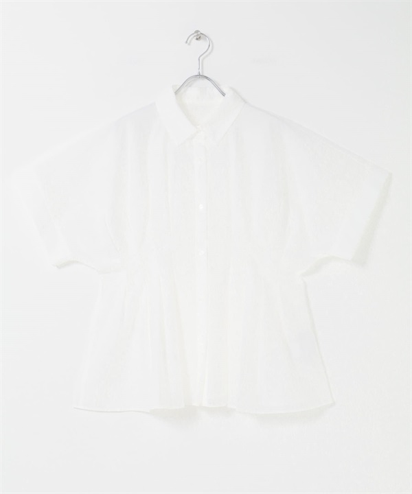 腰部打褶蝙蝠袖罩衫(米色-one-OFF WHITE)