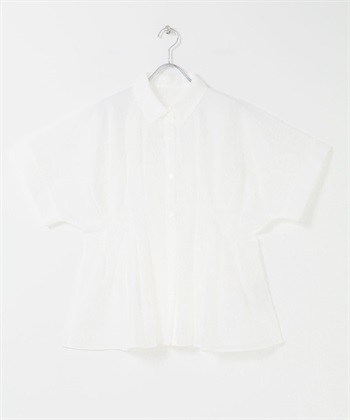 腰部打褶蝙蝠袖罩衫(米色-one-OFF WHITE)