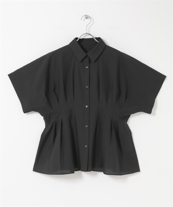 腰部打褶蝙蝠袖罩衫(黑色-one-BLACK)