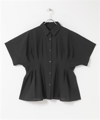 腰部打褶蝙蝠袖罩衫(黑色-one-BLACK)