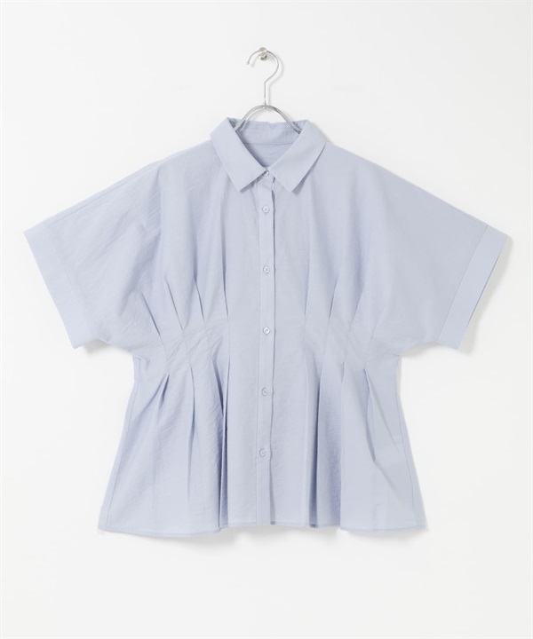 腰部打褶蝙蝠袖罩衫(藍色-one-BLUE)