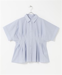 腰部打褶蝙蝠袖罩衫(藍色-one-BLUE)