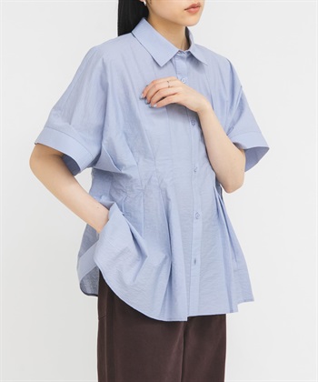 腰部打褶蝙蝠袖罩衫