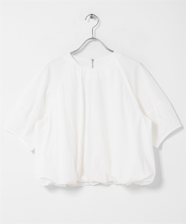 背面拉鍊氣球剪裁罩衫(米色-one-OFF WHITE)
