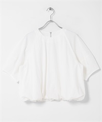 背面拉鍊氣球剪裁罩衫(米色-one-OFF WHITE)