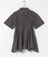 【成套組合】不規則下襬細肩帶背心 × 短袖襯衫(炭灰色-one-CHARCOAL GRAY)