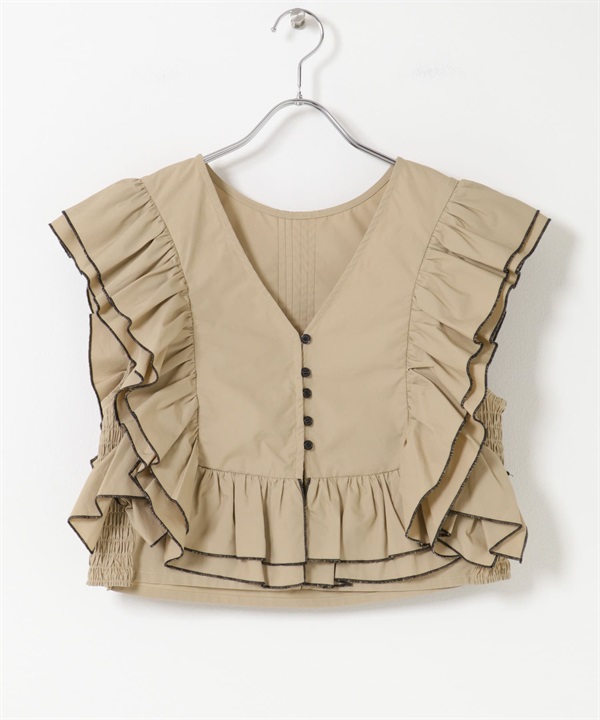 2WAY配色荷葉邊罩衫(膚色-one-BEIGE)