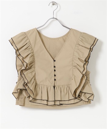 2WAY配色荷葉邊罩衫(膚色-one-BEIGE)