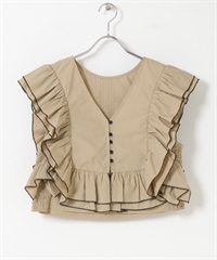 2WAY配色荷葉邊罩衫(膚色-one-BEIGE)