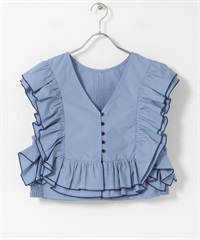 2WAY配色荷葉邊罩衫(藍色-one-BLUE)