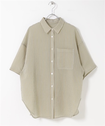 透膚直條紋寬版襯衫(卡其綠-one-其他綠色)