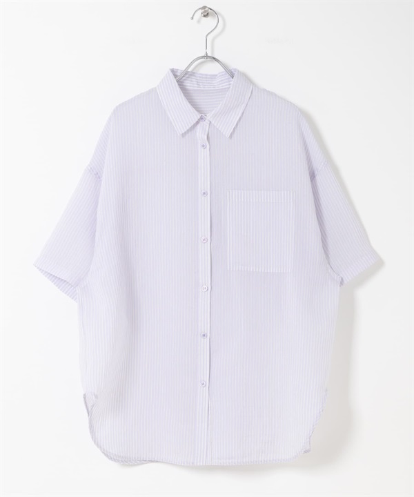 透膚直條紋寬版襯衫(淺薰衣草紫-one-其他紫色)