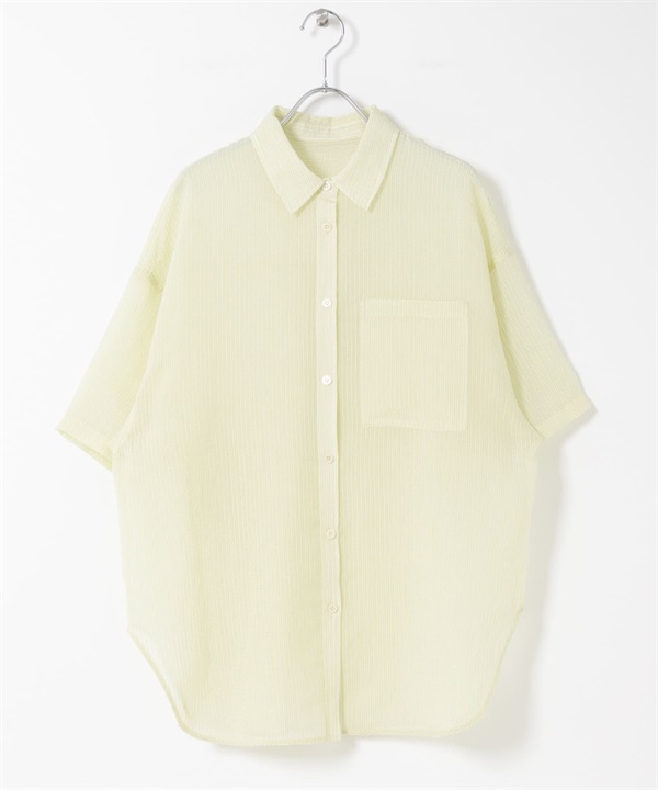 透膚直條紋寬版襯衫(黃色-one-其他黃色)