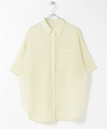 透膚直條紋寬版襯衫(黃色-one-其他黃色)