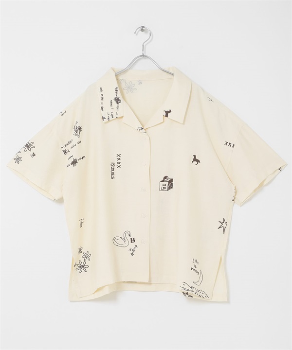 刺青圖案寬版襯衫(象牙白-one-IVORY)