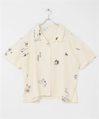 刺青圖案寬版襯衫(象牙白-one-IVORY)