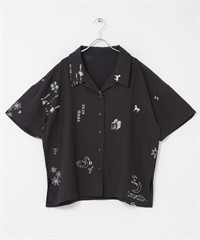 刺青圖案寬版襯衫(炭灰色-one-CHARCOAL GRAY)