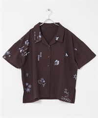 刺青圖案寬版襯衫(棕色-one-BROWN)