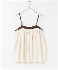 配色縐縮細肩帶背心(象牙白x棕色-one-其他白色)